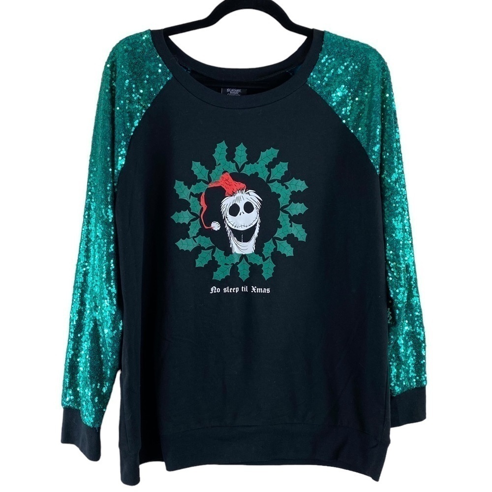 Disney Women’s Nightmare Before Christmas Green Sequin‎ Sleeve Shirt Size 2XL